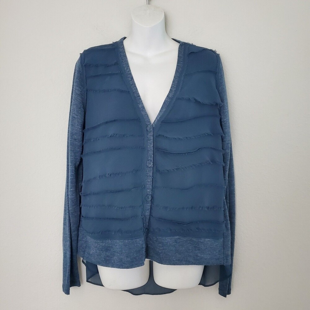 Anthropologie Vanessa Virginia Top Medium Blue Teal Tiered Ruffles Boho Casual